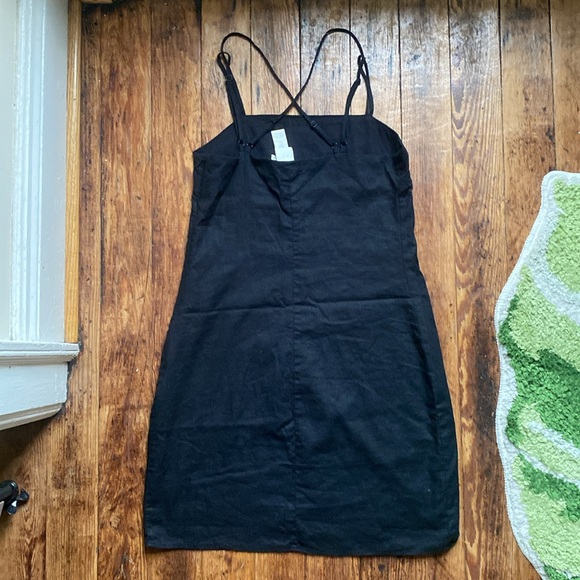 h&m linen blend strappy mini dress zipper on side - Picture 4 of 6